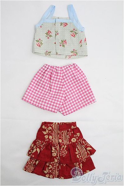 画像2: MSD/OF バラセット キャミトップ+フリルスカート+ギンガムショートパンツ/1/4　40ｃｍ　BJD　MJD　衣装　ドール用 I-25-10-26-361-YB-ZI (2)